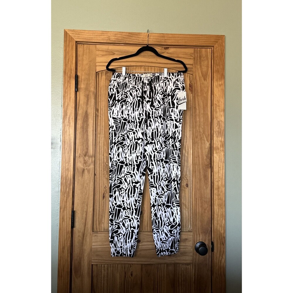 FRESH PRINTS OF BEL-AIR Black White Graffiti Print‎ Stretch Twill Jogger Adult M